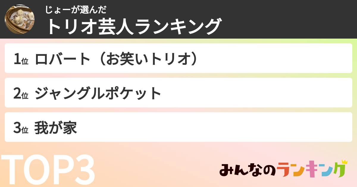 じょーさんの「トリオ芸人ランキング」