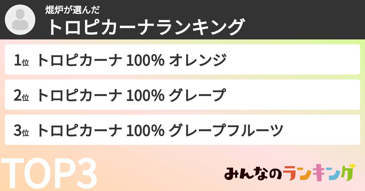 焜炉さんの「トロピカーナランキング」
