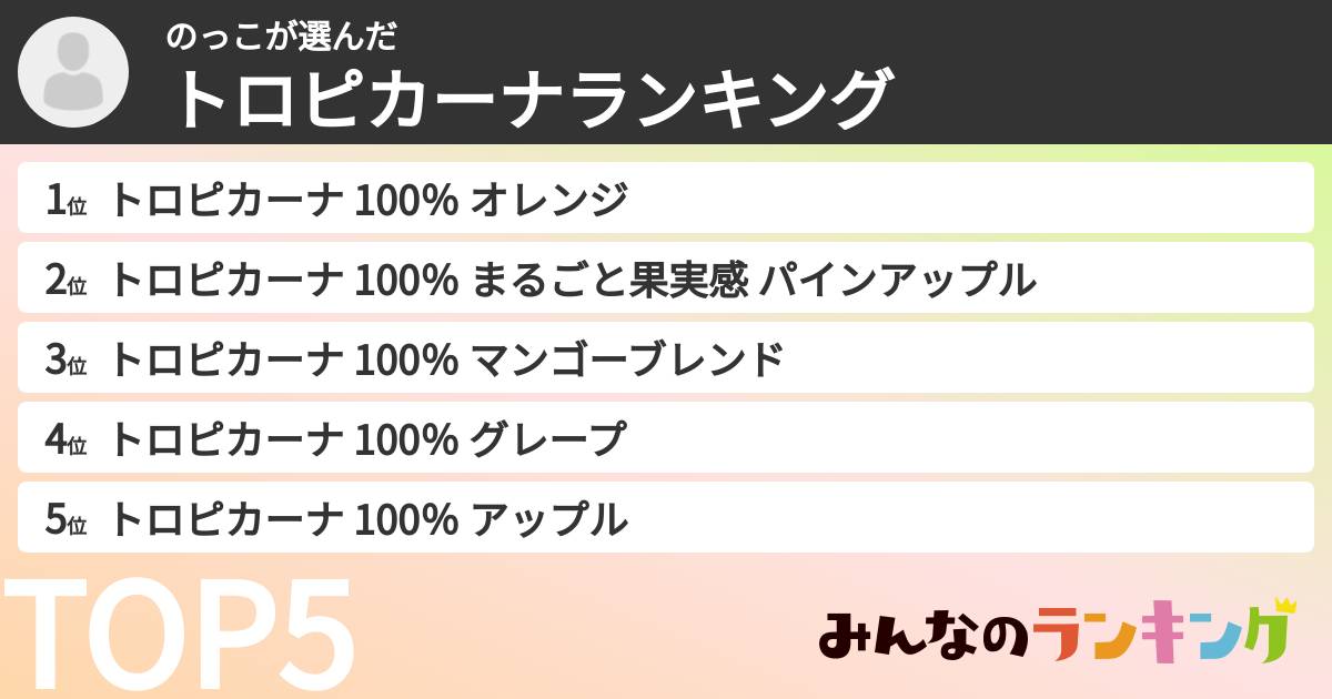 のっこさんの「トロピカーナランキング」