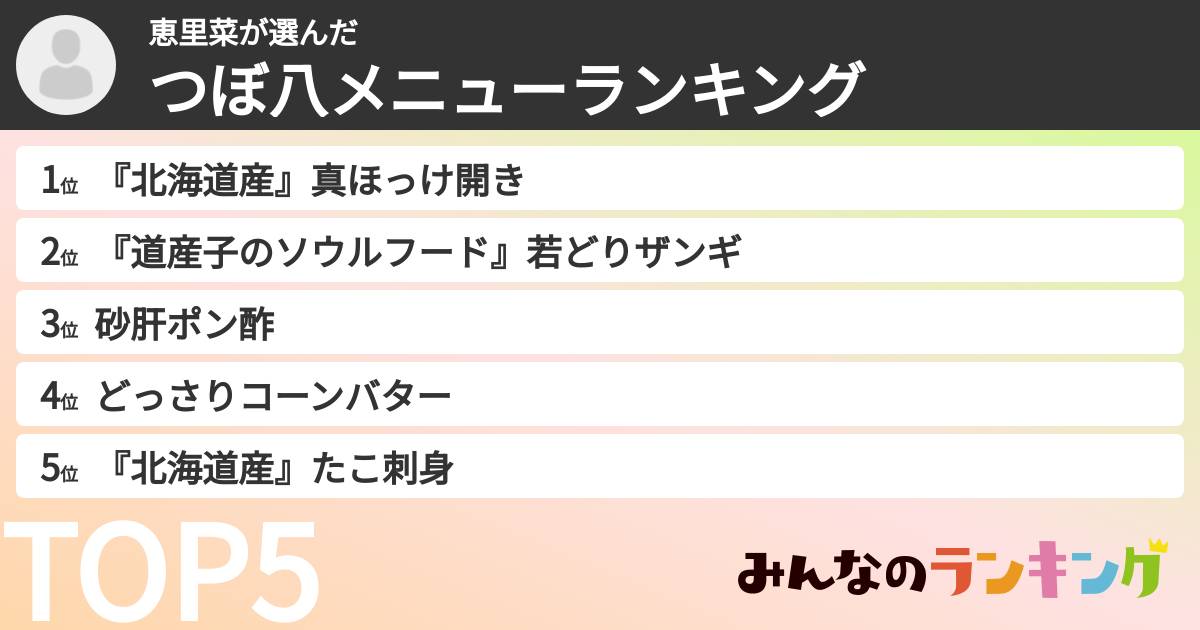 恵里菜さんの「つぼ八メニューランキング」