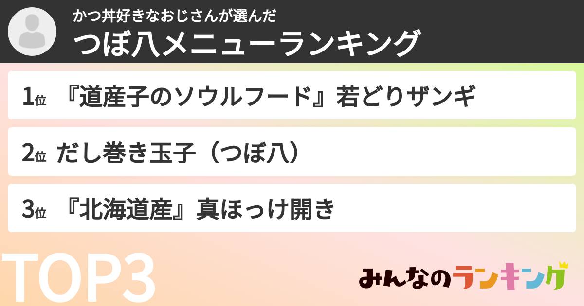 かつ丼好きなおじさんさんの「つぼ八メニューランキング」
