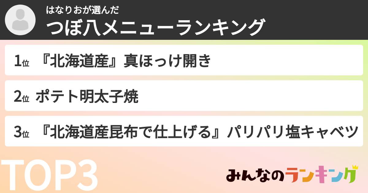 はなりおさんの「つぼ八メニューランキング」