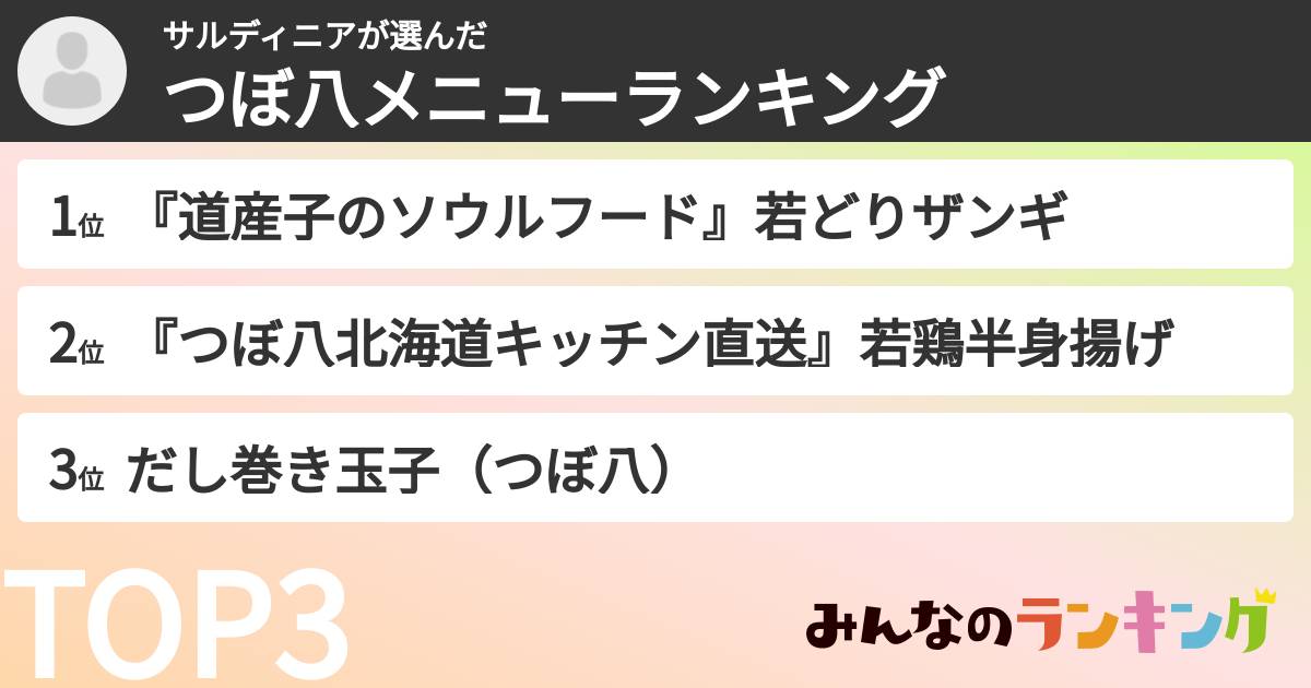サルディニアさんの「つぼ八メニューランキング」