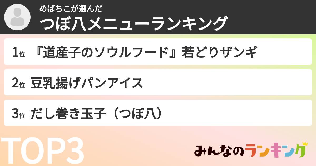 めばちこさんの「つぼ八メニューランキング」