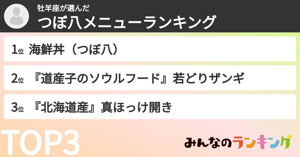 牡羊座さんの「つぼ八メニューランキング」