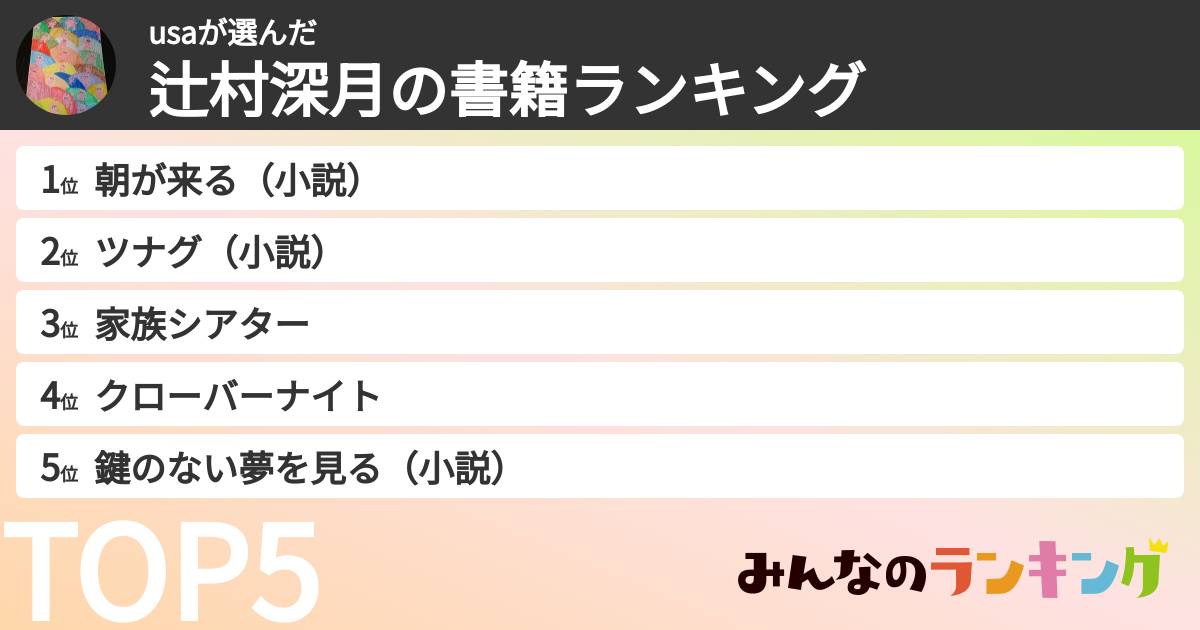 usaさんの「辻村深月の書籍ランキング」