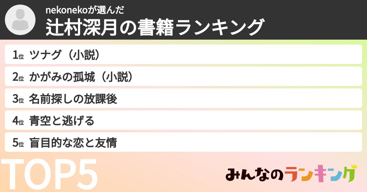 nekonekoさんの「辻村深月の書籍ランキング」