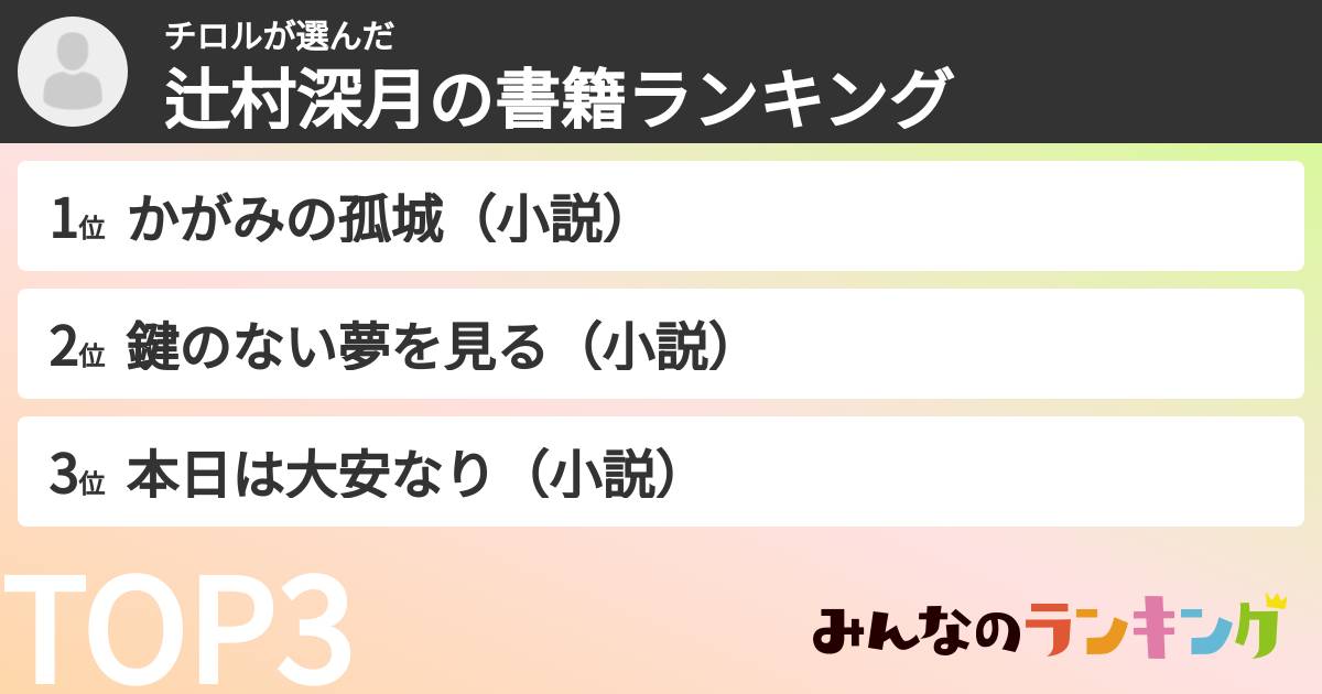 チロルさんの「辻村深月の書籍ランキング」