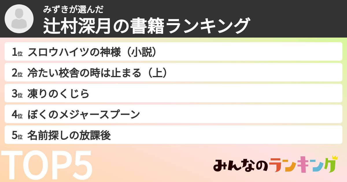 みずきさんの「辻村深月の書籍ランキング」