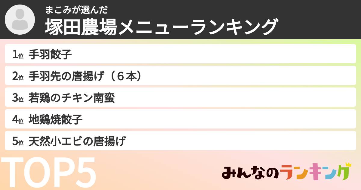 まこみさんの「塚田農場メニューランキング」