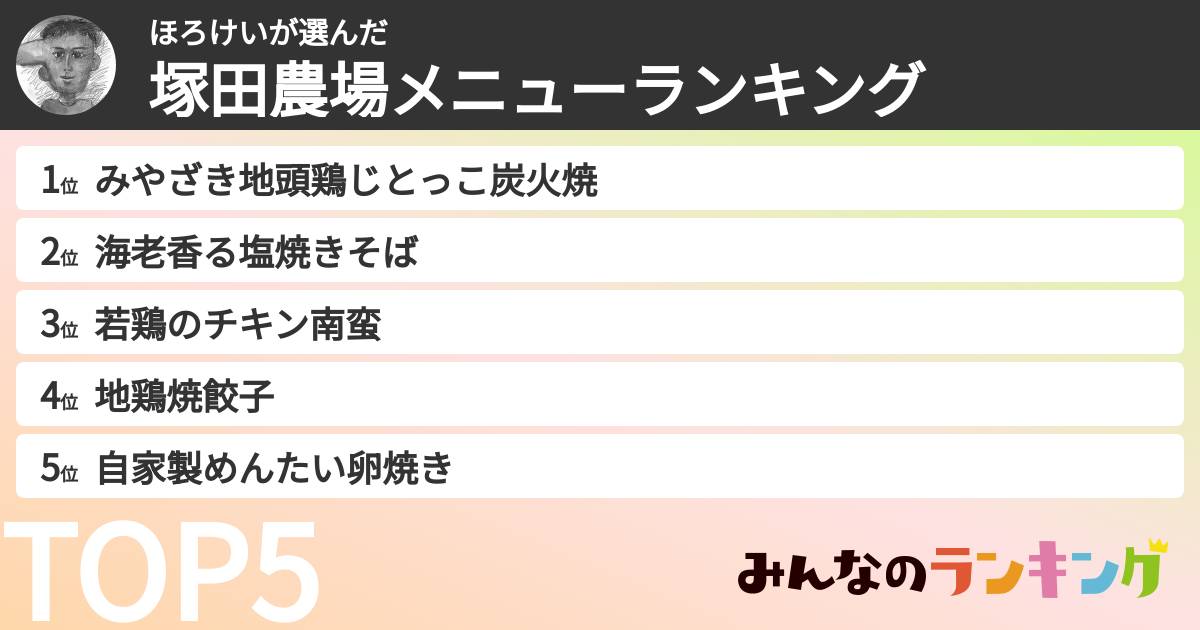 ほろけいさんの「塚田農場メニューランキング」