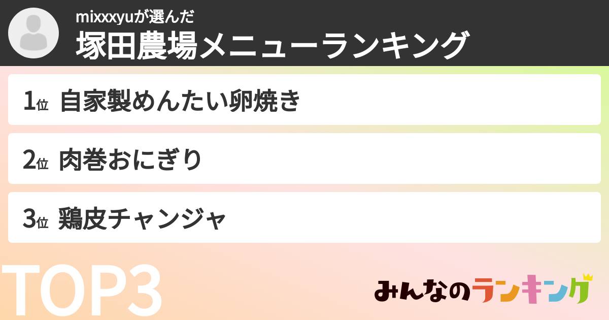 mixxxyuさんの「塚田農場メニューランキング」