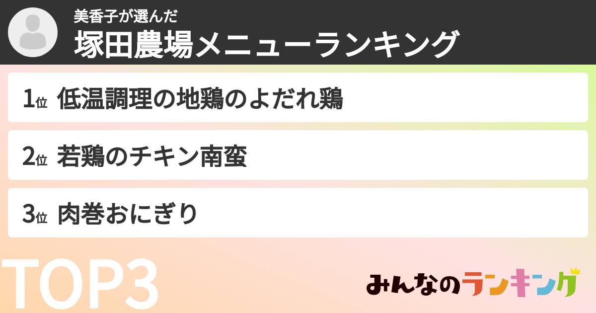 美香子さんの「塚田農場メニューランキング」