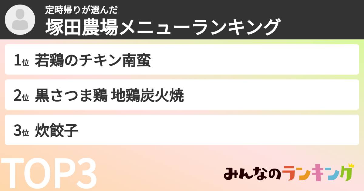 定時帰りさんの「塚田農場メニューランキング」