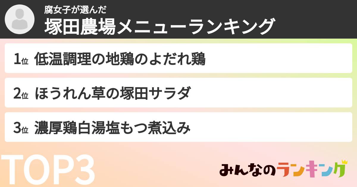 腐女子さんの「塚田農場メニューランキング」