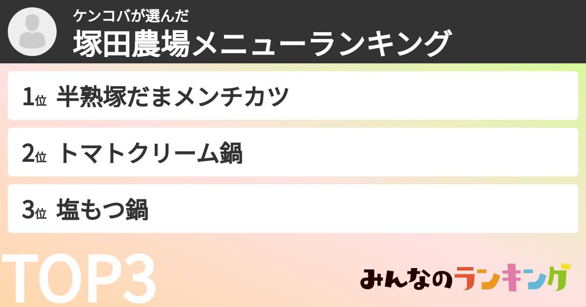 ケンコバさんの「塚田農場メニューランキング」