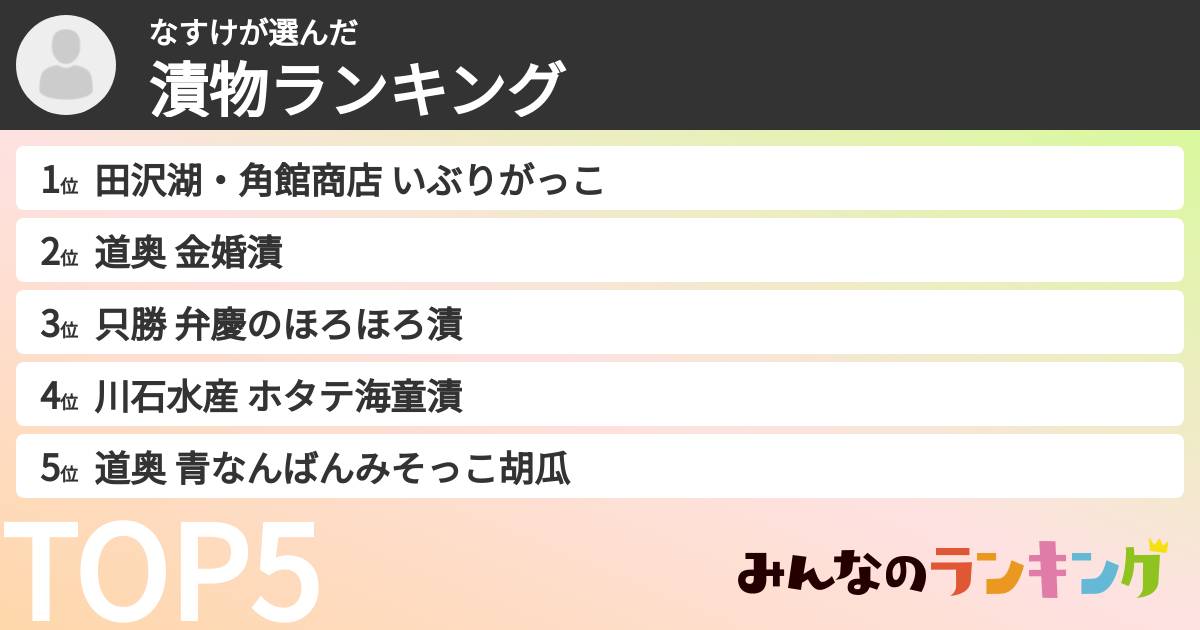 なすけさんの「漬物ランキング」