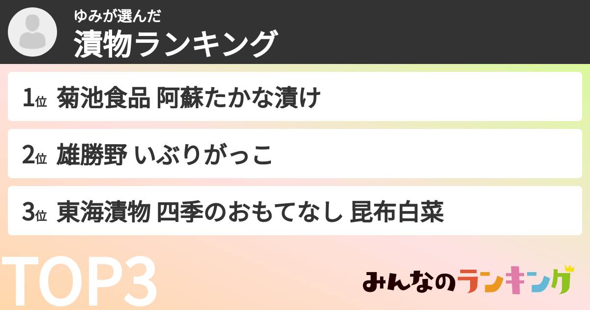 ゆみさんの「漬物ランキング」