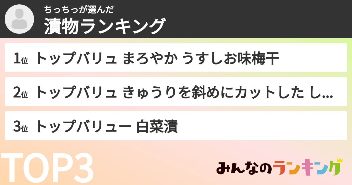 ちっちっさんの「漬物ランキング」