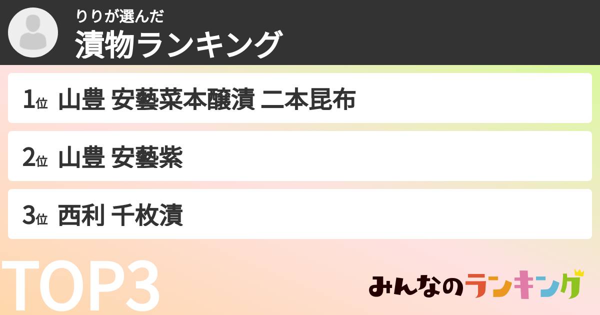 りりさんの「漬物ランキング」