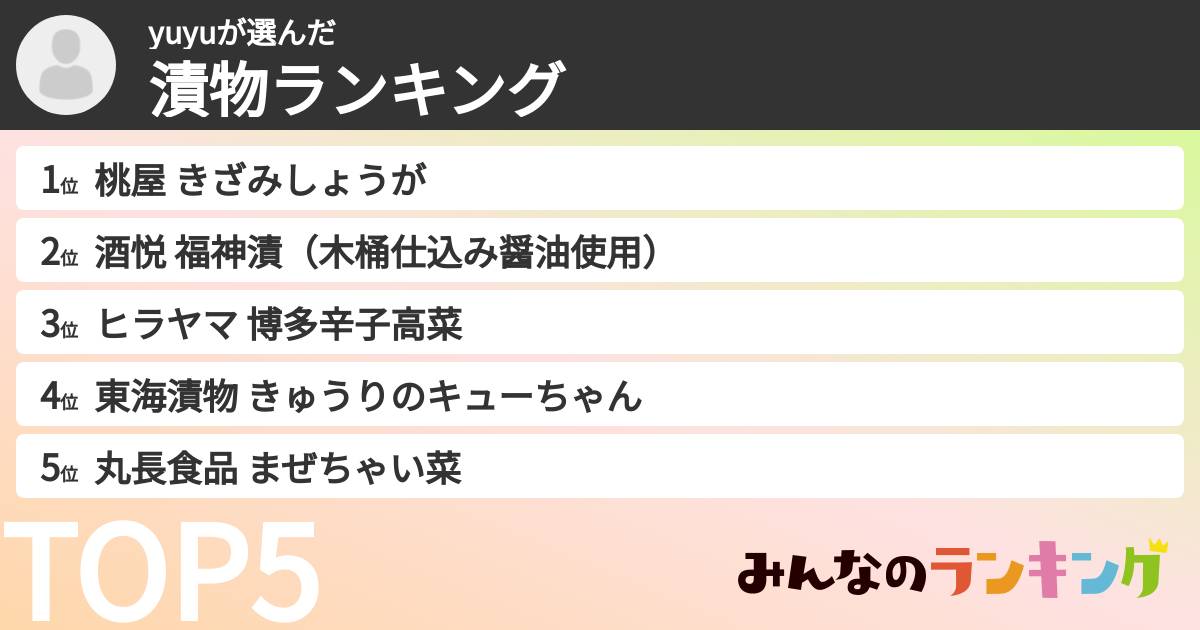 yuyuさんの「漬物ランキング」