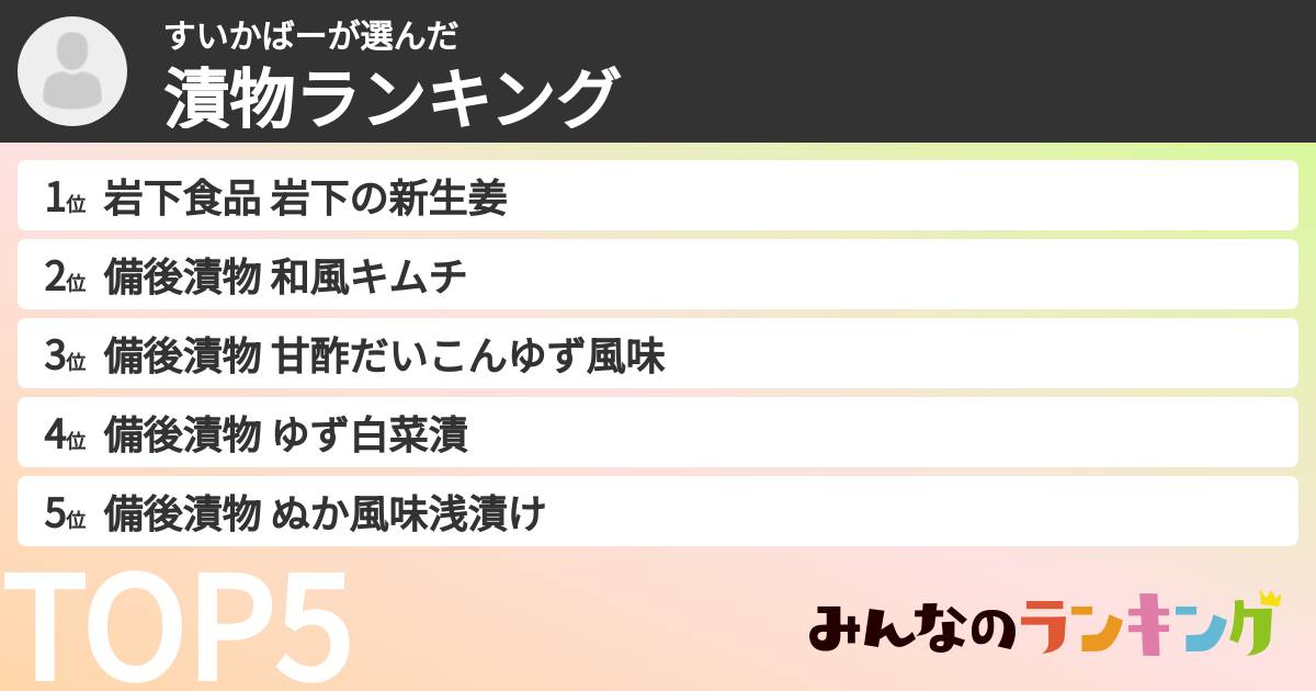 すいかばーさんの「漬物ランキング」