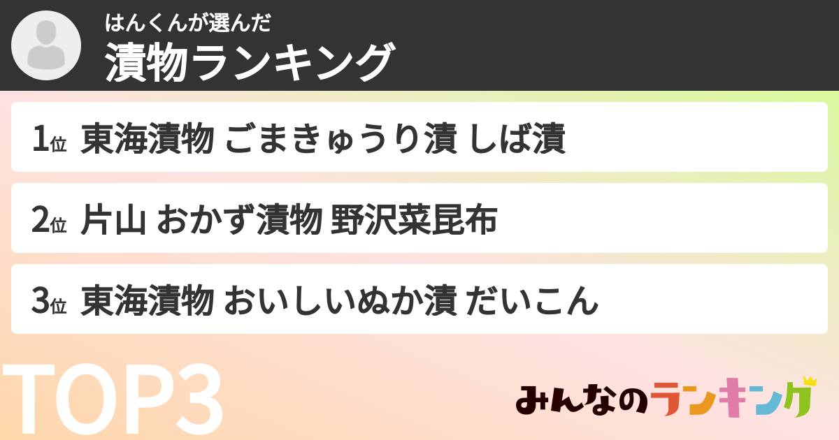 はんくんさんの「漬物ランキング」