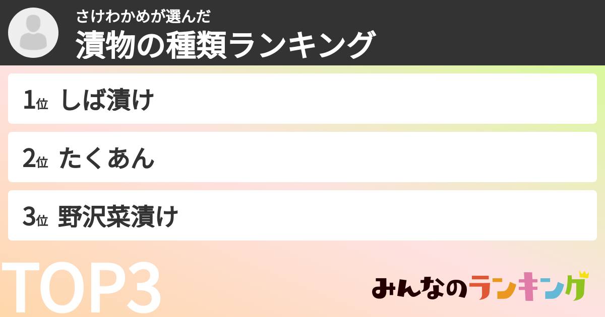 さけわかめさんの「漬物の種類ランキング」