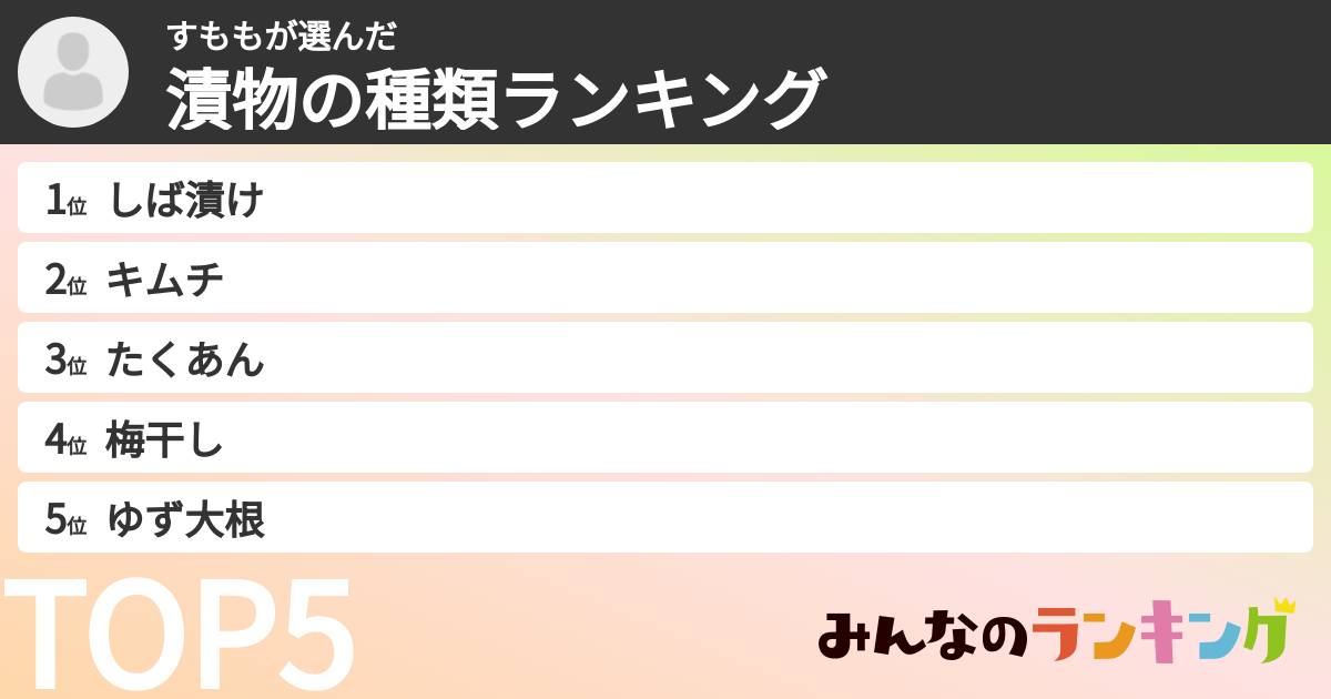 すももさんの「漬物の種類ランキング」