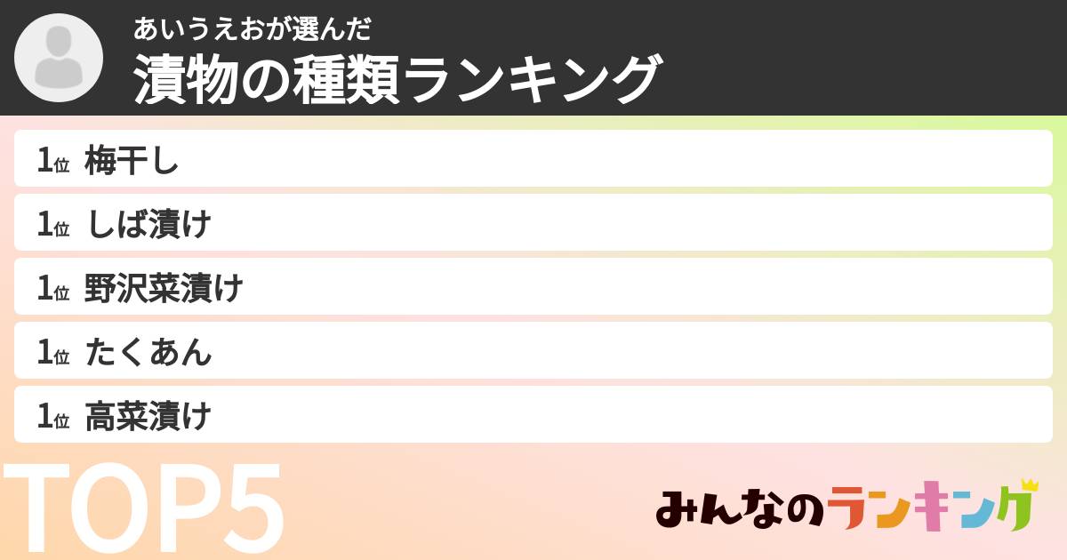 あいうえおさんの「漬物の種類ランキング」