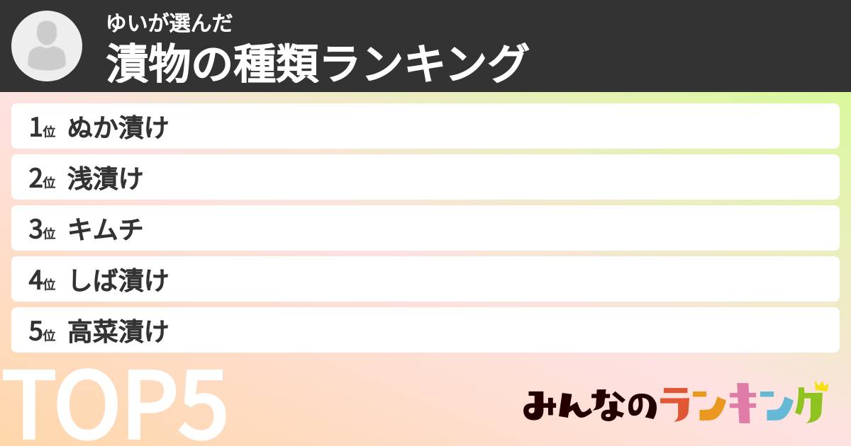 ゆいさんの「漬物の種類ランキング」