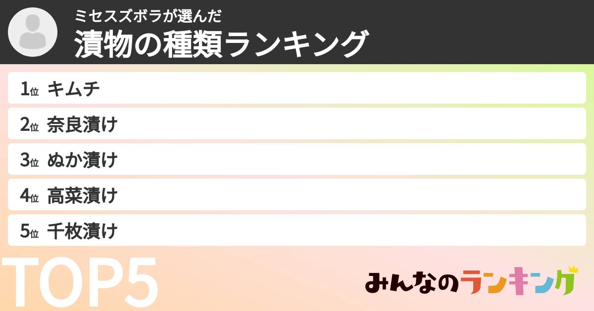 ミセスズボラさんの「漬物の種類ランキング」