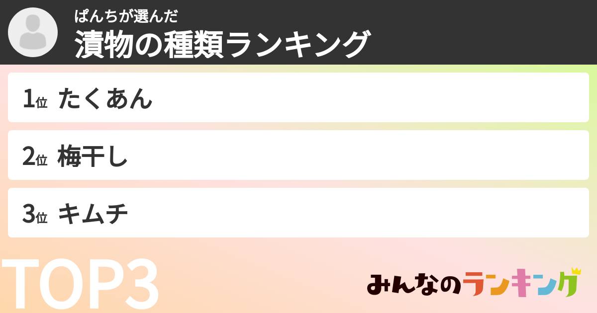 ぱんちさんの「漬物の種類ランキング」