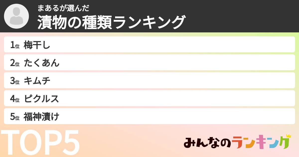 まあるさんの「漬物の種類ランキング」