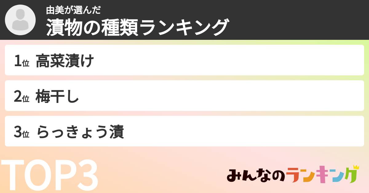 由美さんの「漬物の種類ランキング」