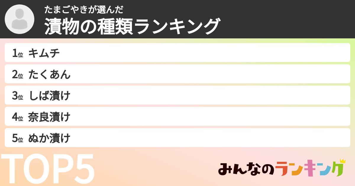 たまごやきさんの「漬物の種類ランキング」