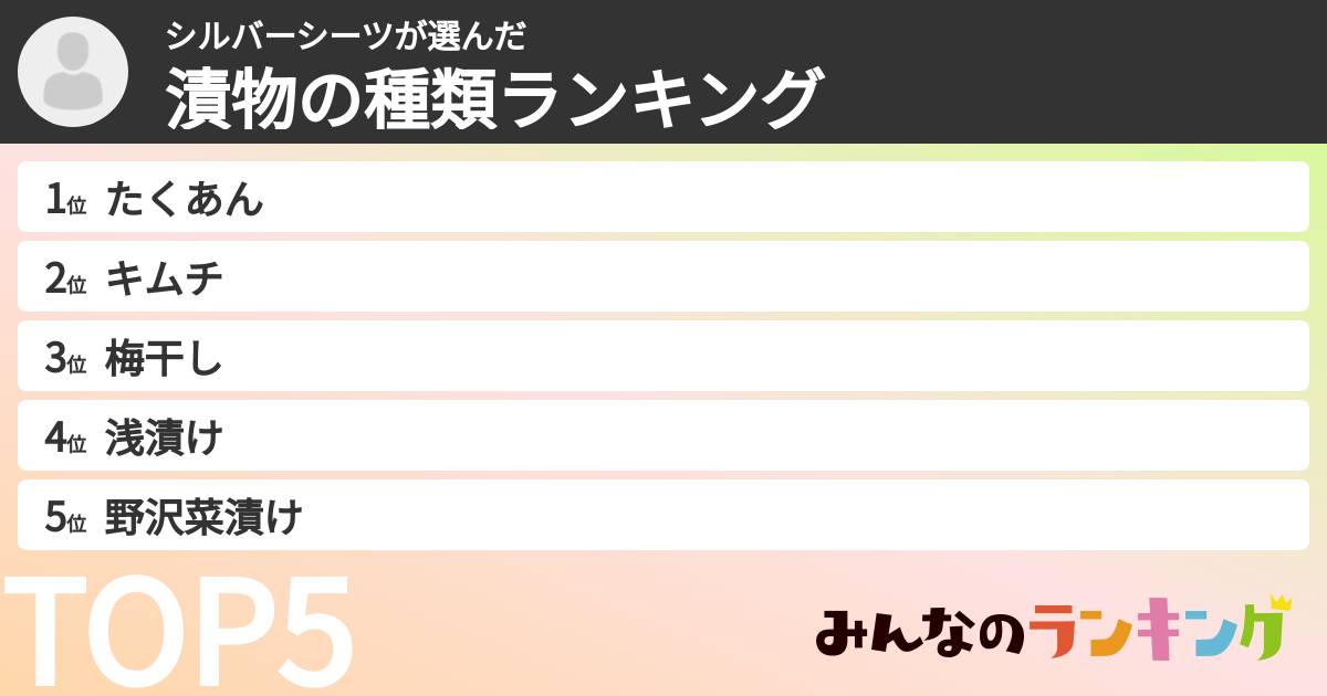 シルバーシーツさんの「漬物の種類ランキング」