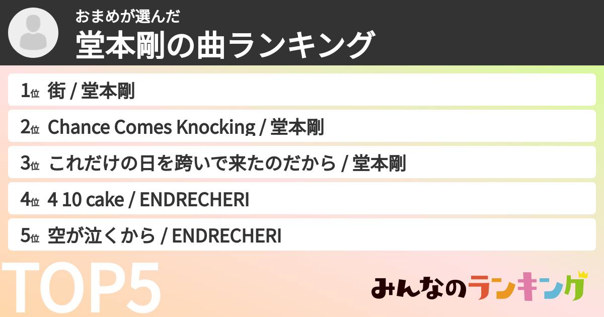 おまめさんの「堂本剛の曲ランキング」