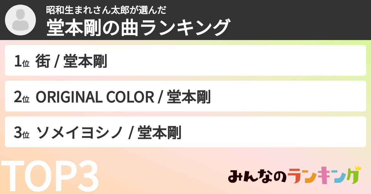 昭和生まれさん太郎さんの「堂本剛の曲ランキング」