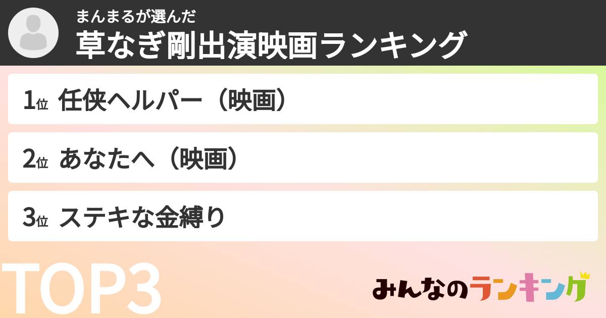 まんまるさんの「草なぎ剛出演映画ランキング」