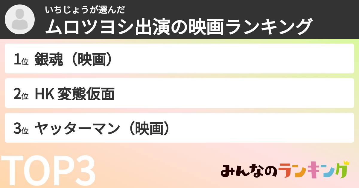 いちじょうさんの「ムロツヨシ出演の映画ランキング」