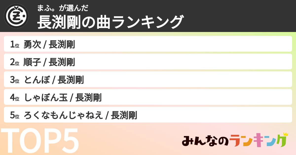 まふ。さんの「長渕剛の曲ランキング」