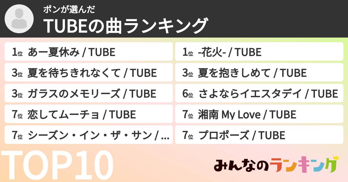 ポンさんの「TUBEの曲ランキング」