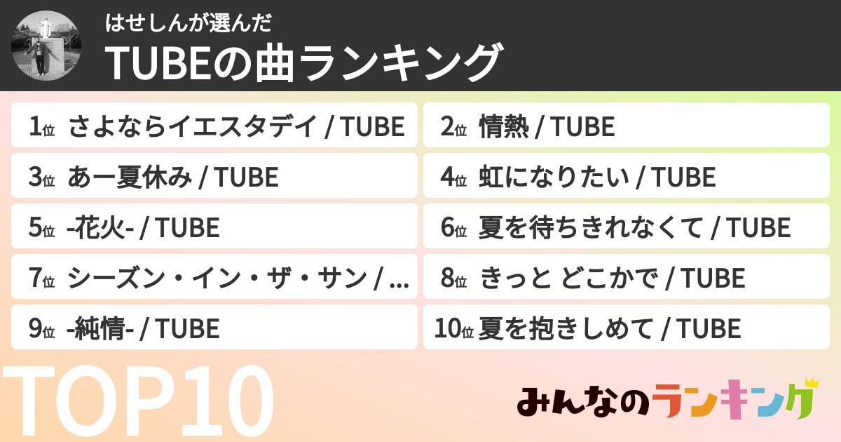 はせしんさんの「TUBEの曲ランキング」