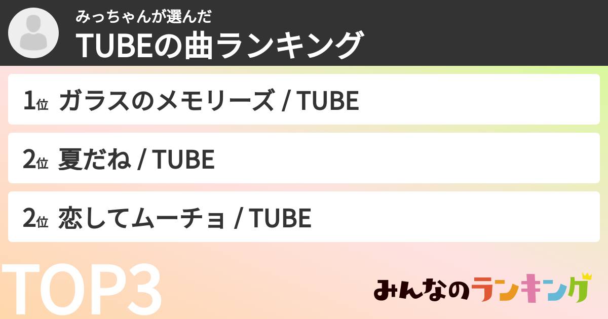 みっちゃんさんの「TUBEの曲ランキング」