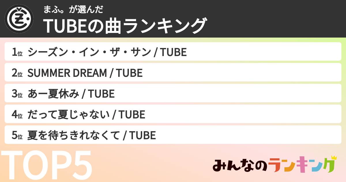 まふ。さんの「TUBEの曲ランキング」