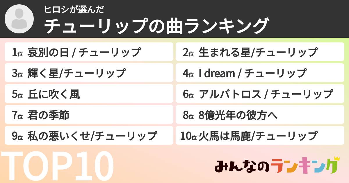 ヒロシさんの「チューリップの曲ランキング」