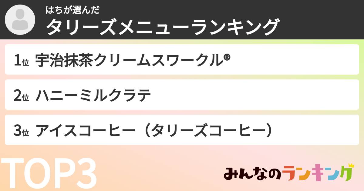 はちさんの「タリーズメニューランキング」