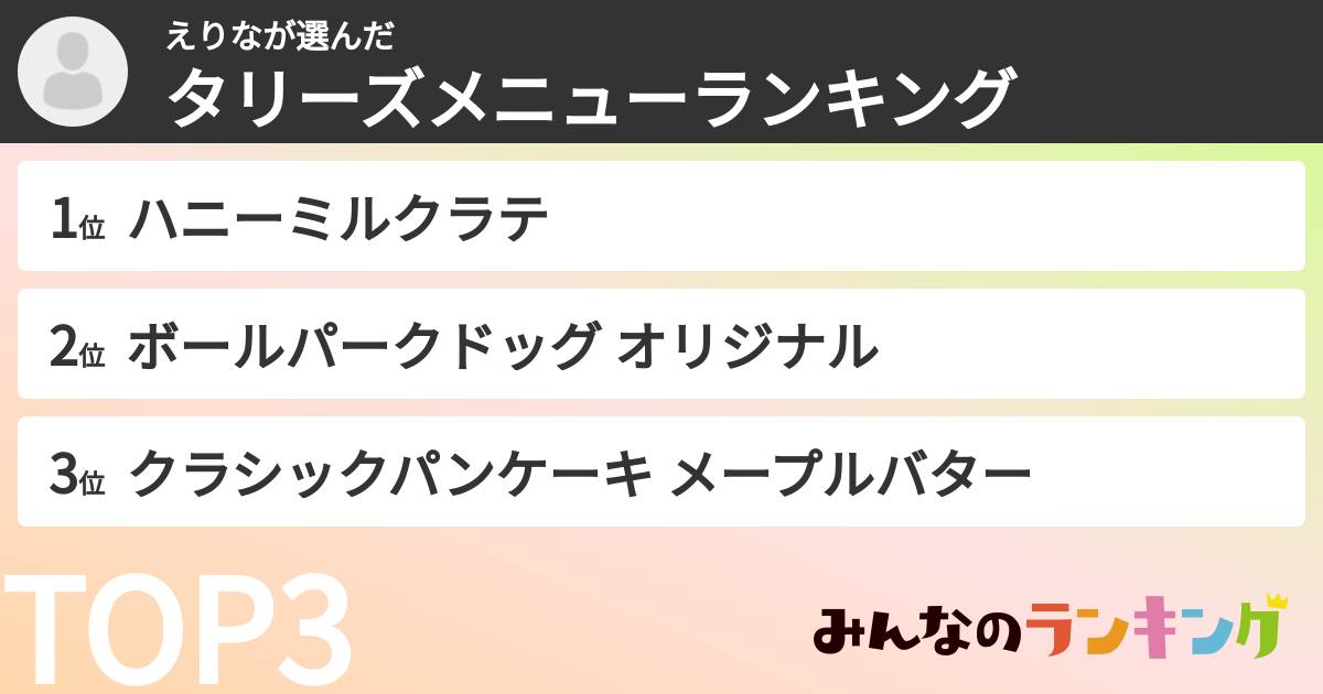 えりなさんの「タリーズメニューランキング」
