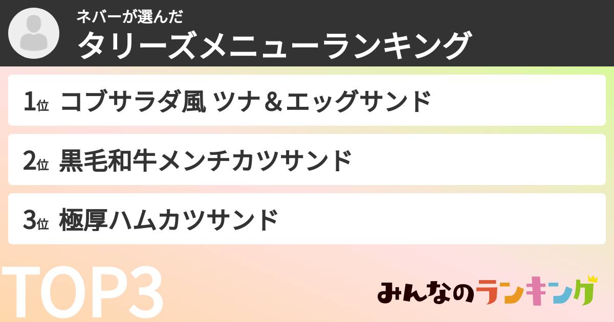 ネバーさんの「タリーズメニューランキング」